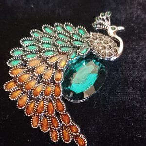 Multi Colored Peacock Brooch